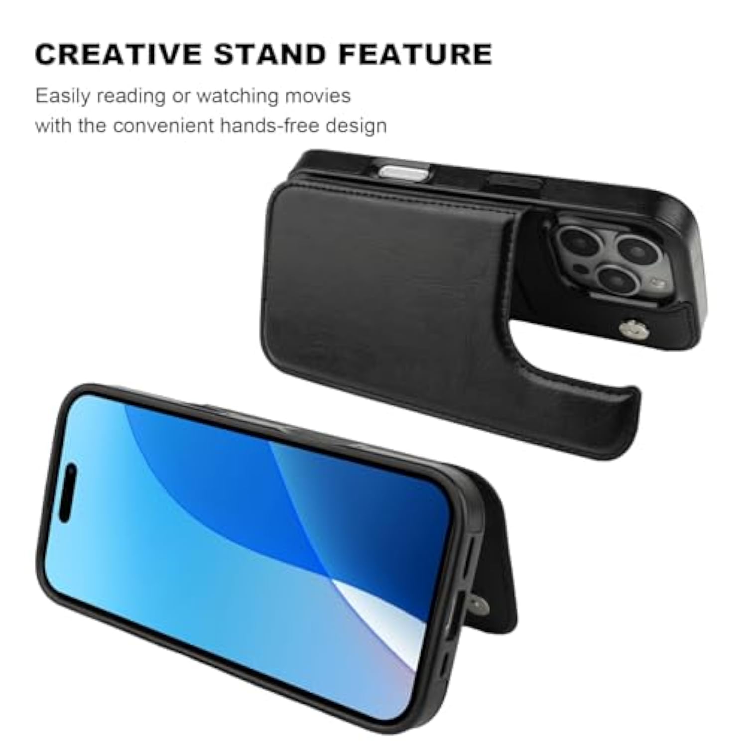 iPhone 16 Pro Wallet Case, Card Holder, PU Leather Kickstand, Shockproof Cover 6.3"