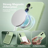Magnetic For Iphone 16 Case, Compatible With Magsafe, [Full Camera Protection][Screen Protector] Silicone Shockproof Protective Phone Case For Iphone 16 6.1", Matcha