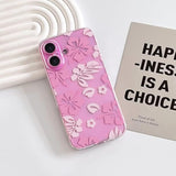 Compatible With Iphone 16 Case Cute Clear Aesthetic Floral Flower Hibiscus Pattern For Girls Women Soft Tpu Full Camera Lens Shockproof Protective Phone Cover - Pink