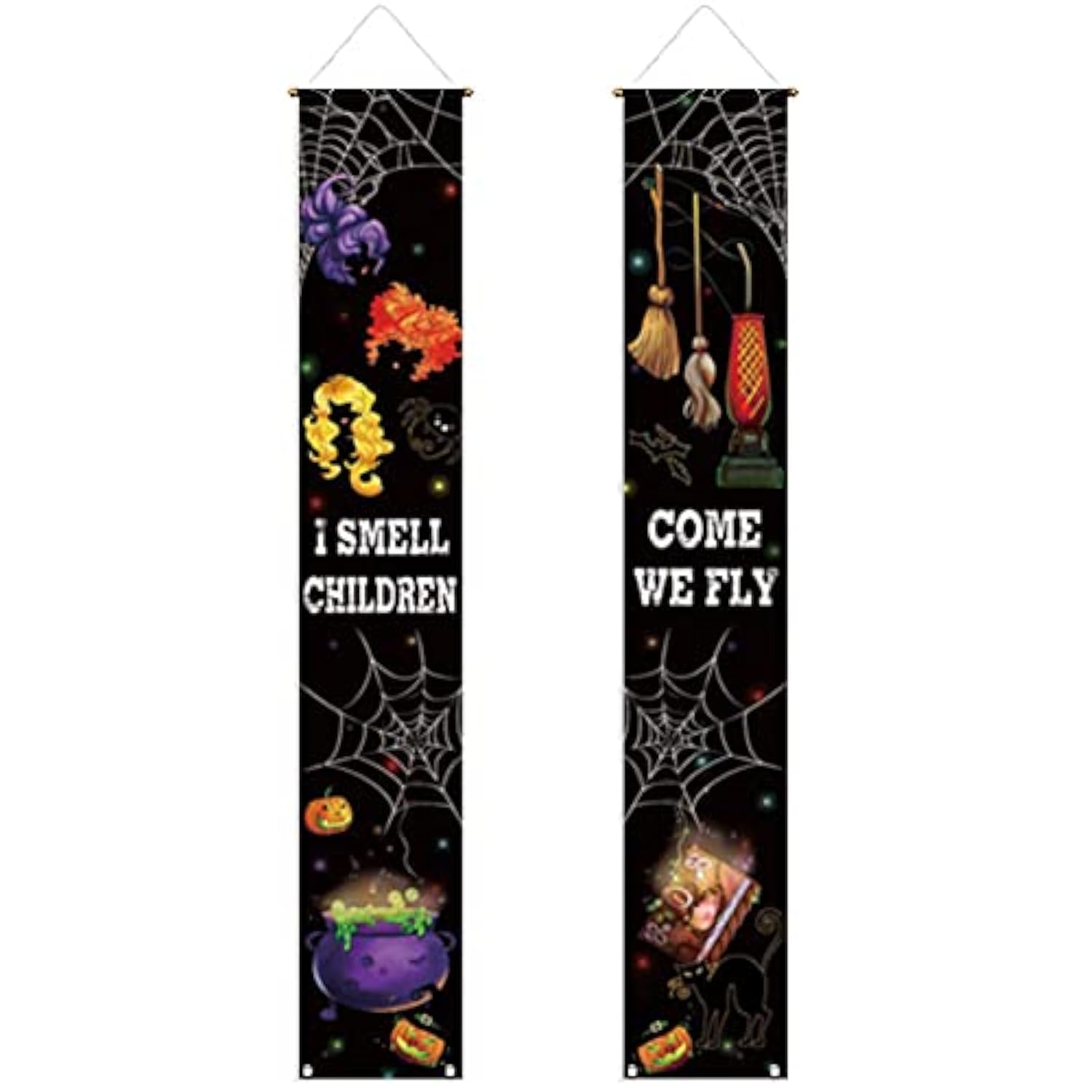 Halloween Witches Porch Sign I Smell Children Door Banner 2pcs Hanging Party Decorations