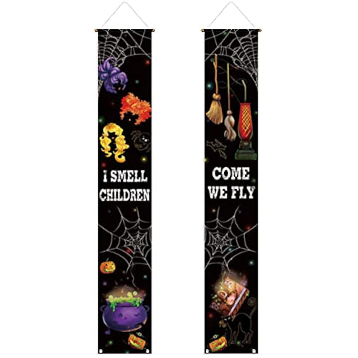 Halloween Witches Porch Sign I Smell Children Door Banner 2pcs Hanging Party Decorations