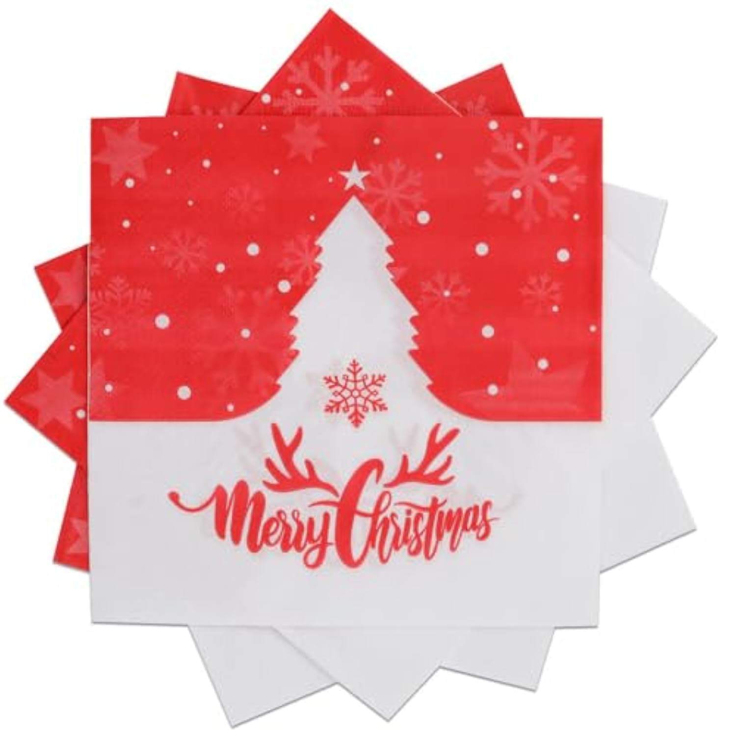 Christmas Paper Napkins - 40Pcs Disposable Merry Christmas Luncheon Dinner Napkins 6.5X6.5In, Red White Snowflake Xmas Tree Design Winterparty Napkins, Holiday Events Table Decor