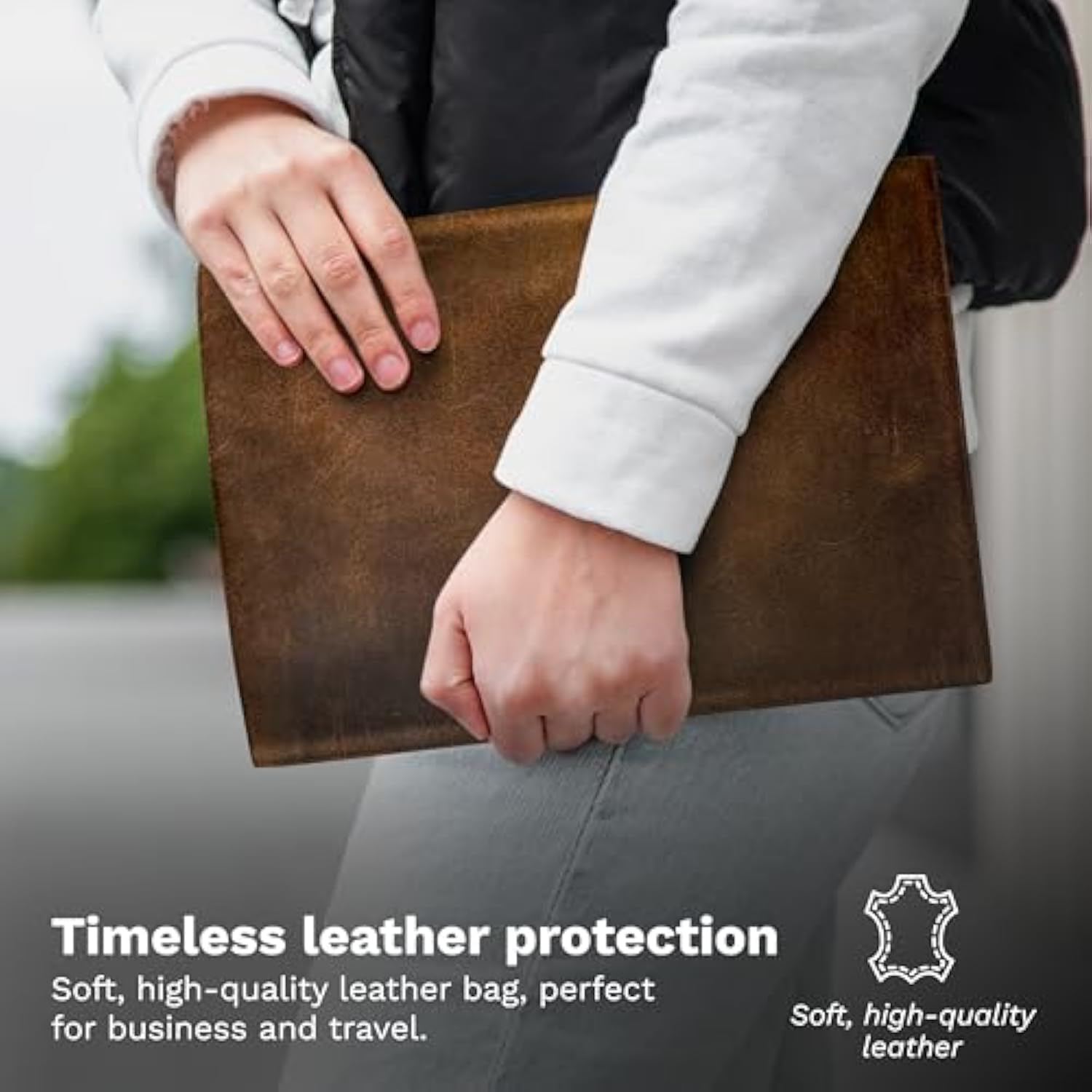 Genuine Top Grain Leather Laptop Sleeve 16-Inch - Notebook Bag Case In Vintage Brown - Easy To Clean, Minimalist Design - Good Protection From Scratches, Bumps, And Dust.