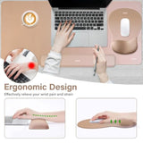 MOSISO Keyboard Mouse Pad Set, Large Gaming Mouse Pad&Keyboard&Mousepad Wrist Rest&Coaster, Ergonomic Non-Slip Mousepad Easy Typing Cushion with Curved Concave Memory Foam for Home Office, Brown