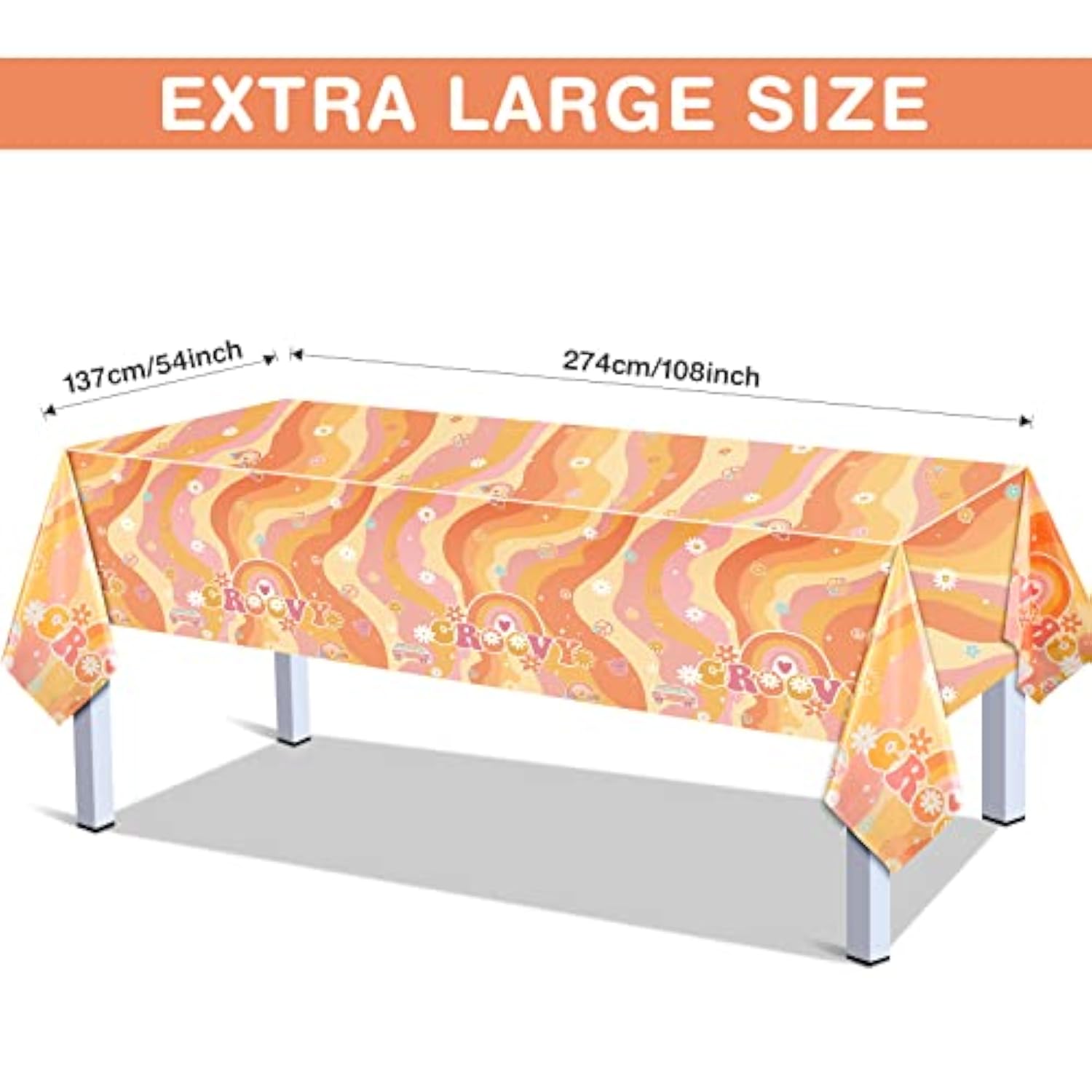 3 Pieces Rainbow Plastic Groovy Tablecloths Retro Hippie Table Covers For Rectangle Table, Disposable Daisy Flower Rainbow Party Decorations For 60S 70S Boho Themed Birthday Carnival Party