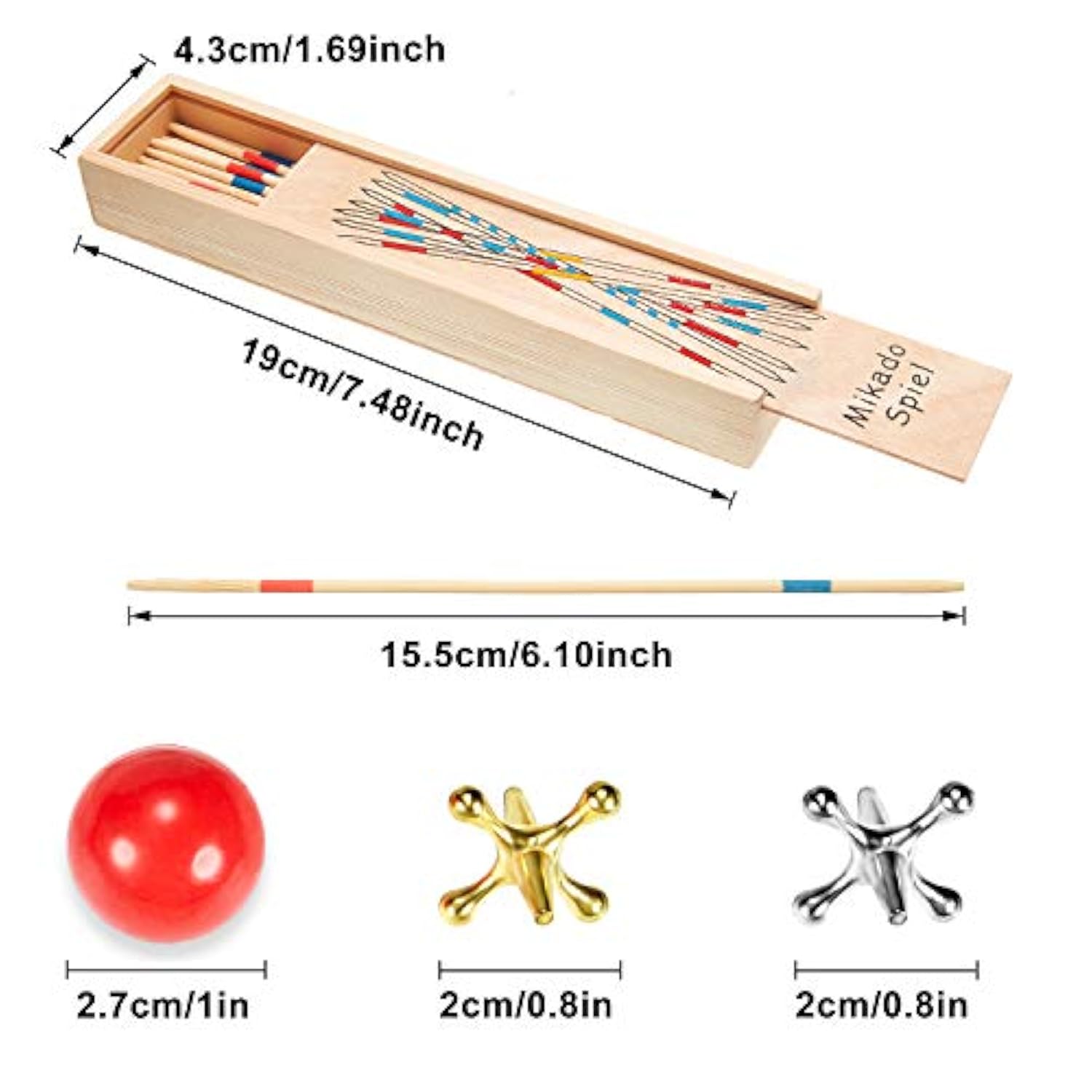 84 Pcs Jacks Game With Ball Include 62 Pcs Pick Up Sticks 2 Pcs Red Rubber Balls 20 Pcs Gold And Silver Metal Jacks For Kids Adults Family