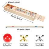 84 Pcs Jacks Game With Ball Include 62 Pcs Pick Up Sticks 2 Pcs Red Rubber Balls 20 Pcs Gold And Silver Metal Jacks For Kids Adults Family