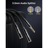 Headphone Splitter - 3.5Mm Male Trs To Dual 3.5Mm Female Adapter Nylon-Braided Stereo Y Aux Cable Splitter For Iphone, Samsung, Tablets, Laptop, Playstation And More [Black]