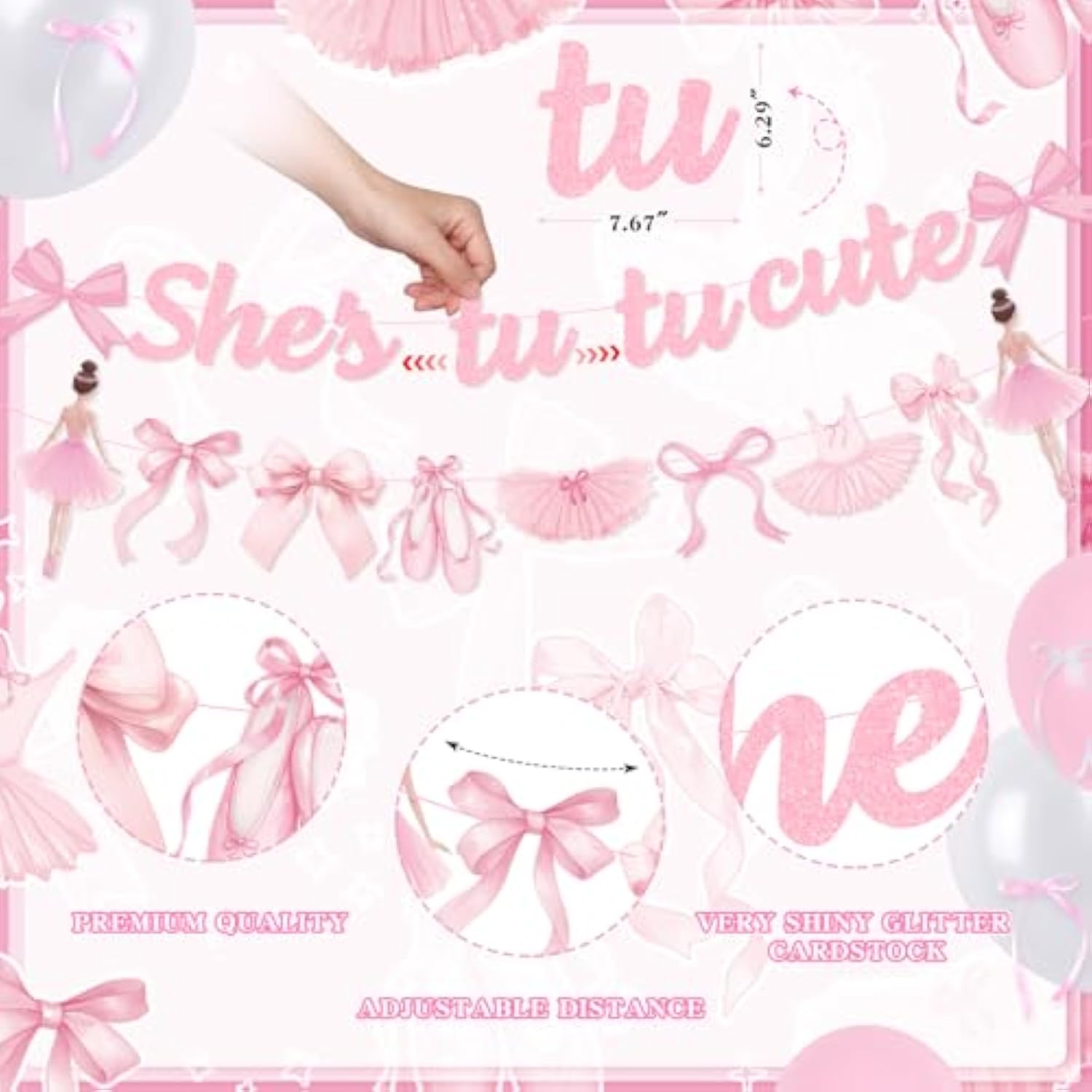 Pink Bows Ballet Girls Birthday Party Decorations, She'S Tutu Cute Ballerina Theme Birthday Party Banner Cake Toppers Balloons For Two Two Cute 2Nd Bday Baby Shower Tutu Dancing Girls Party Supplies