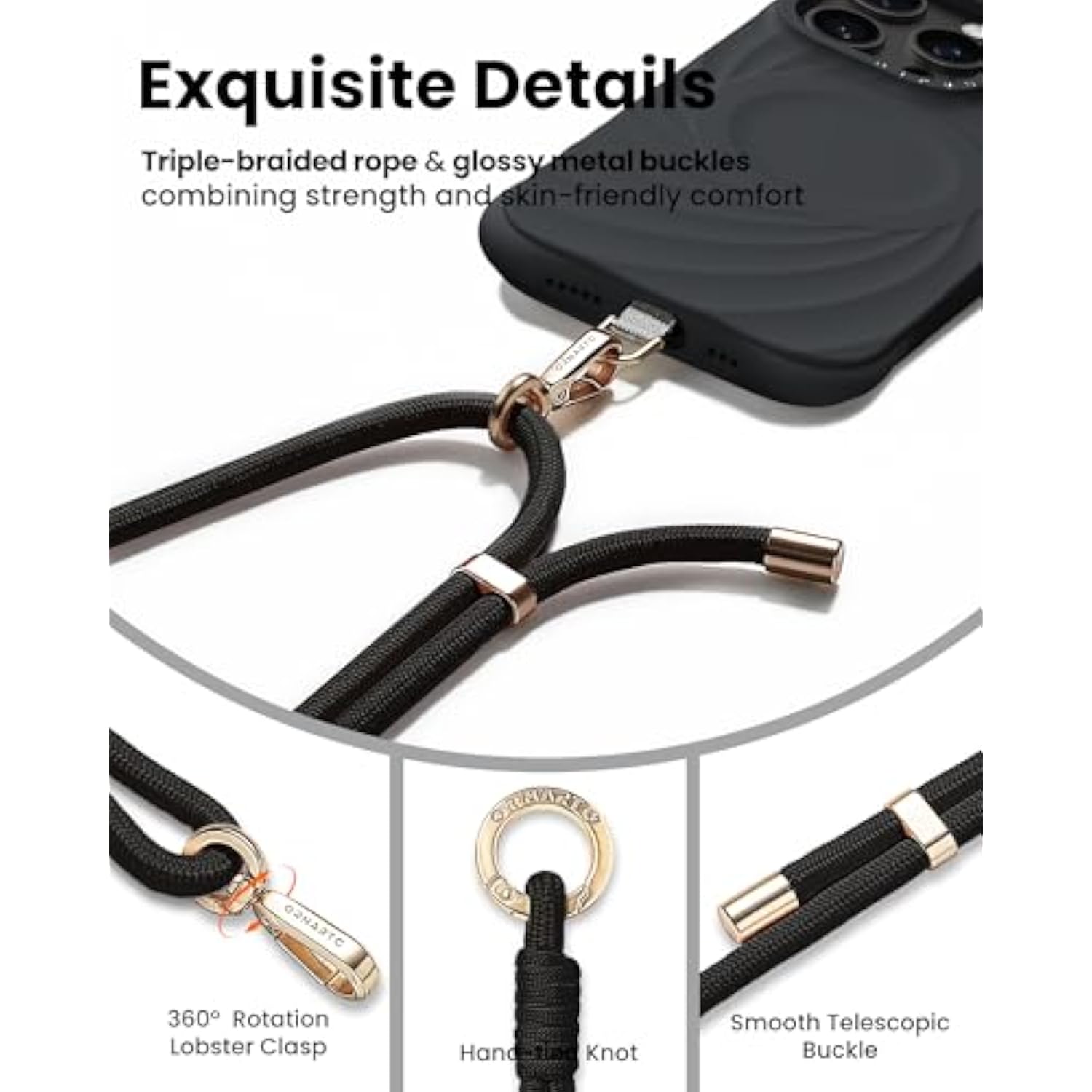 Adjustable Phone Lanyard Crossbody & Wrist Strap Universal Fit Black