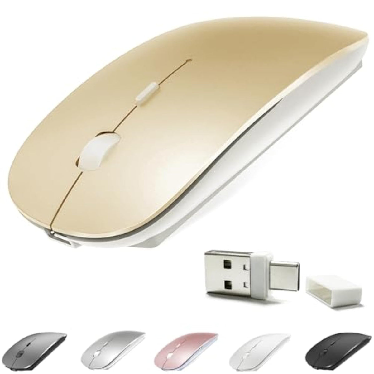 4 Modes Rechargeable Bluetooth Mouse Bt3.0/5.2+Usb-2.4G/Type-C,Wireless Mouse For Macbook Pro/Macbook Air/Laptop/Imac/Ipad/Notebook/Pc (Bt/Usb-C Gold)