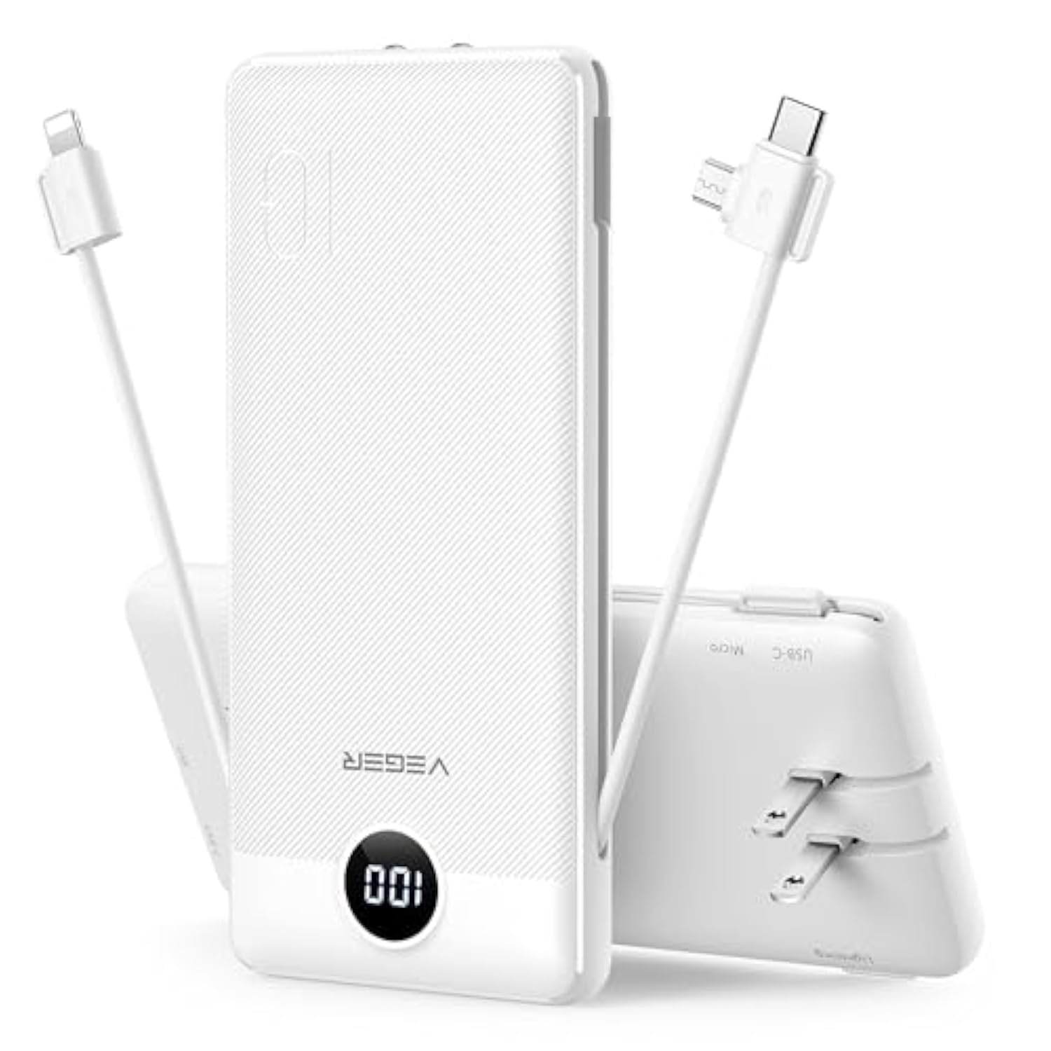 10000mAh Portable Charger for iPhone, Built-in Cables, Fast USB C Power Bank