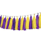 Purple Yellow Tassel Garland Tissue Banner for Basketball Party Decor Pack of 20