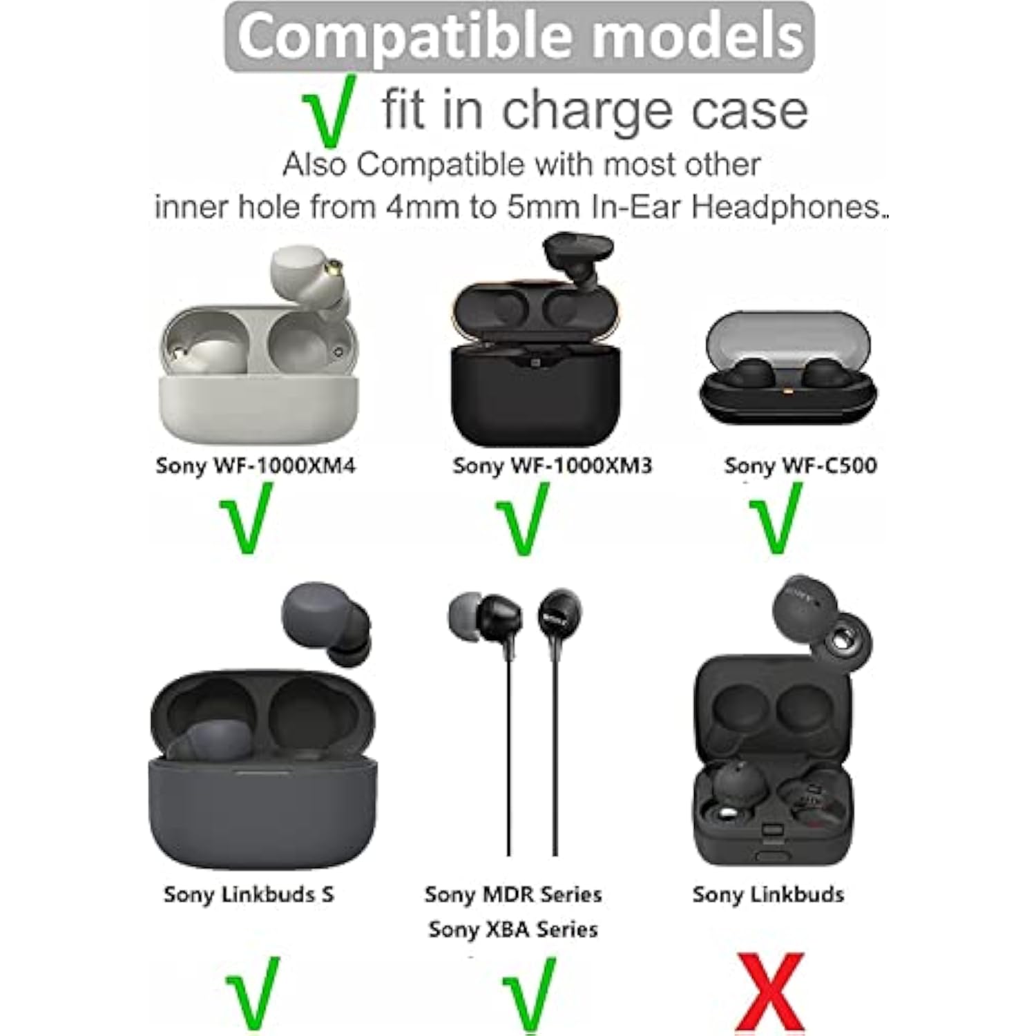 Silicone Ear Tips Replacement For Sony Xba Mdr Wf Earphones, Compatible With Wf-1000Xm5,1000Xm4,1000Xm3 Earbuds Tips Eartips Ear Caps, Fit In Case, M Size 6 Pairs,Silicone Black/Medium