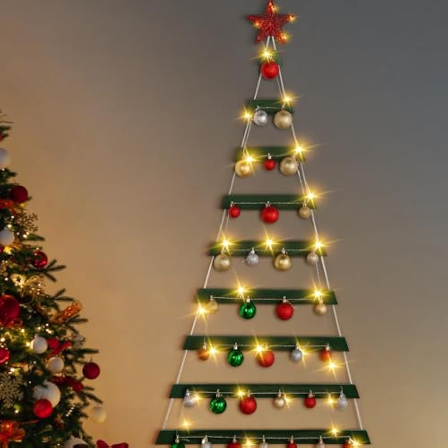 60 In Wall Hanging Christmas Tree With Lighted Christmas Wall Decor Green Wooden Flat Hanging Xmas Tree For Holiday 60'' X 30''