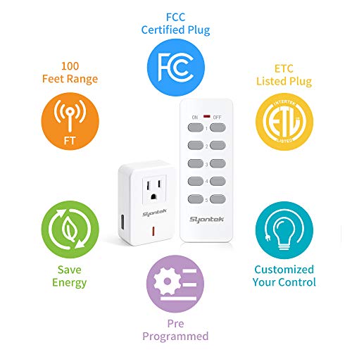 Remote Control Outlet Wireless Light Switch For Household Appliances, Expandable Remote Light Switch Kit, Up To 100 Ft Range, White (5 Outlets + 2 Remotes)