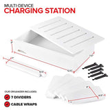 Bamboo Charging Station For Multiple Devices (White) Wood Device Organizer, Desk Docking Stand For Cell-Phone Charger, Compatible With Apple, Android, Ipad, Iphone, Tablet, Laptop