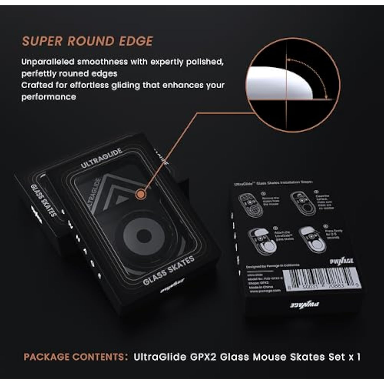 PWNAGE Ultraglide Glass Skates Feet for G Pro X 2 Superlight GPX 2, Ultra-Smooth and Durable, 3M Adhesive, fit for Gaming Mouse Black and White