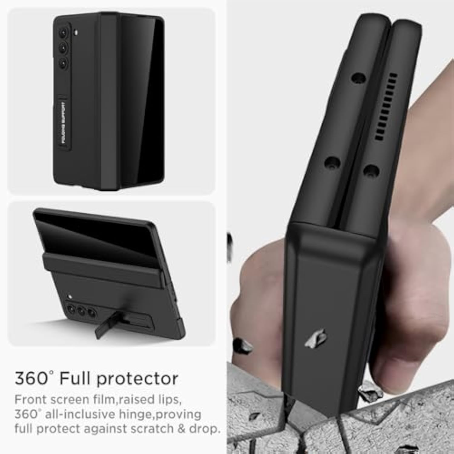 Miimall for Samsung Galaxy Z Fold 5 Case with Privacy Screen Protector, Built-in Convenient Adjustable Kickstand & Magnetic Hinge Protection All-Inclusive Protective Case for Galaxy Z Fold 5 5G Black