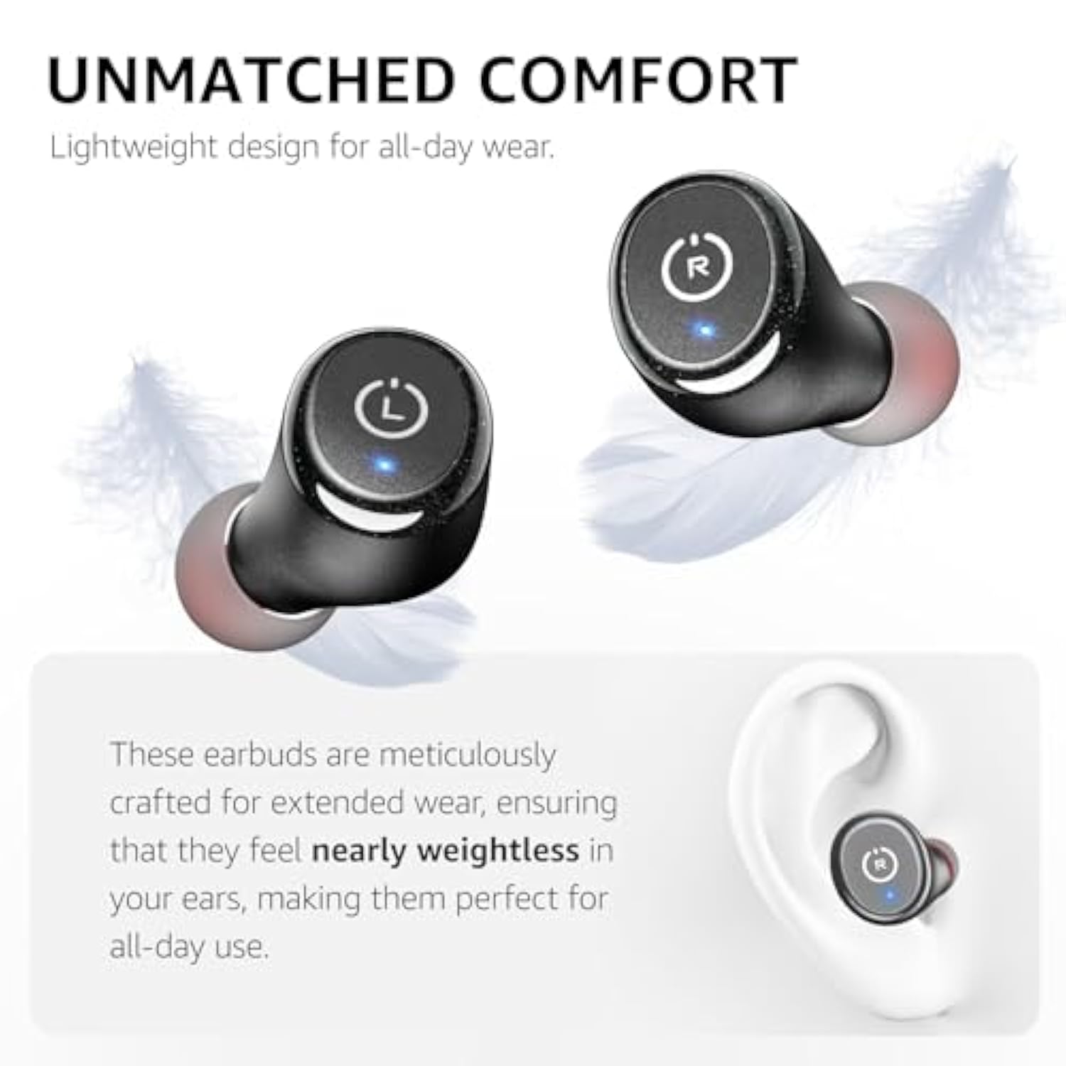 T10 Bluetooth 5.3 Wireless Earbuds, IPX8 Waterproof, Mic, Deep Bass, Black