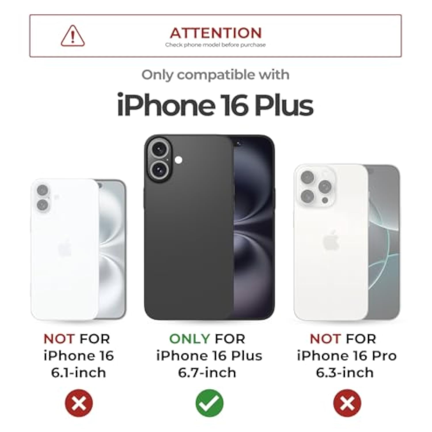 iPhone 16 Plus Case with Slide Camera Cover, Kickstand, Built-in Screen Protector, Black