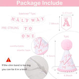 Pink Half Way To One Decorations For Baby Girl, Pink Bow 1/2 Birthday Hat And Pre-Strung Half Birthday Banner For 6 Month 1/2 Birth-Day Party Decorations, Baby Shower Party Photo Shoot