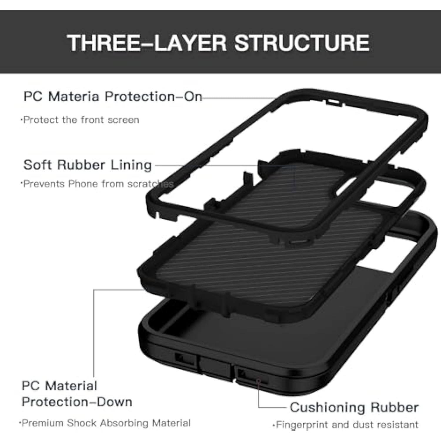 Heavy Duty Rugged Case for iPhone 12 and iPhone 12 Pro 6.1 Inch Black Dual Layer Protection