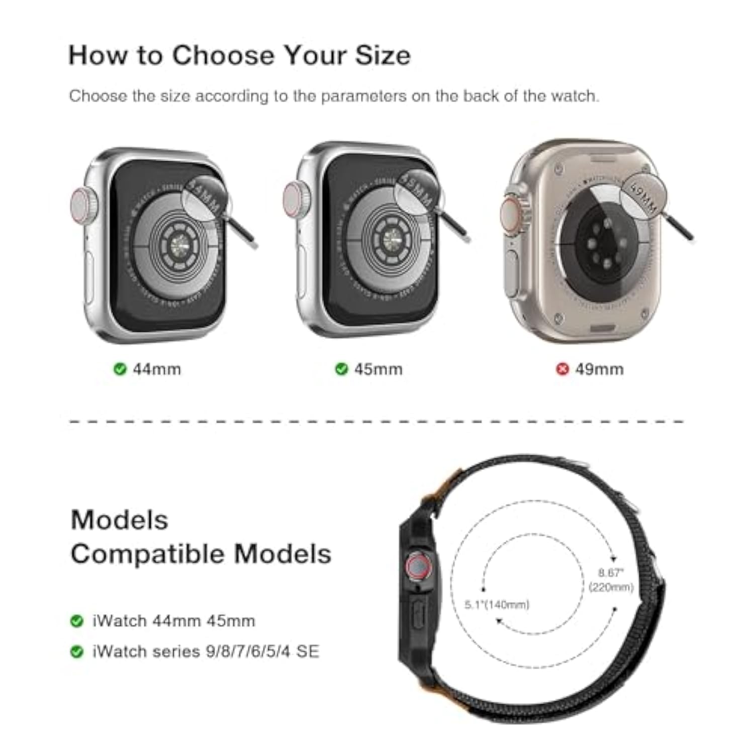 Bands Compatible With Apple Watch 44Mm 45Mm With Case,Rugged Velcrsport Apple Watch Strap With Protective Cover For Iwatch Series 9/8/7/6/5/4/Se For Men(Black)