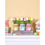 Bunny Mason Jar Spring Easter Table Decor, Centerpieces For Tables With Tulips Artificial Flowers, Farmhouse Wood Tray, 22 Pcs Easter Spring Decorations Indoor For Home Office Table