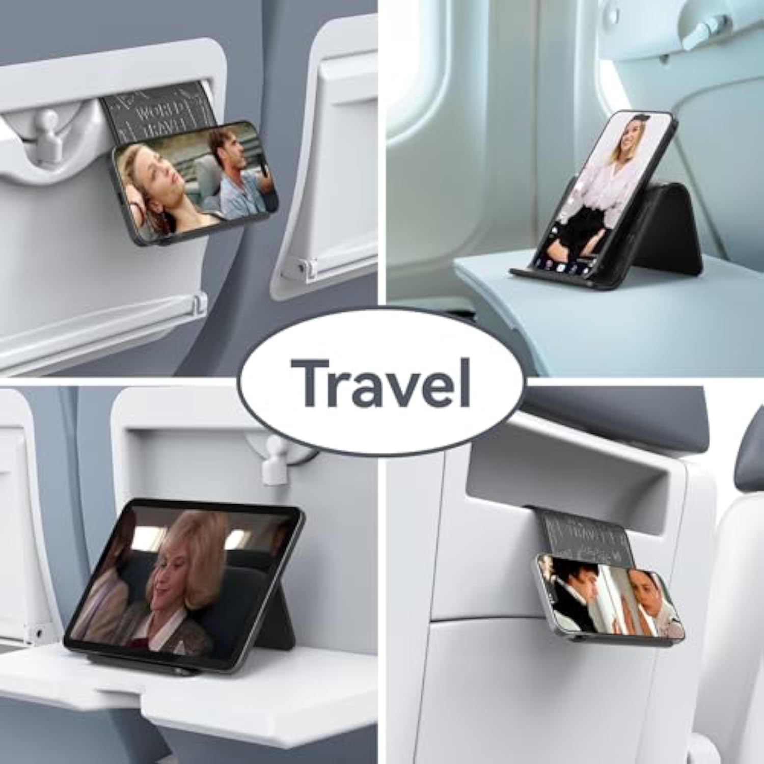 Airplane Phone Holder Mount, Travel Essentials Flexible Phone Holder, Airplane Tablet Holder For Flying, Desk, Compatible With Iphone, Smartphone, Tablet (Black Silk Screen)