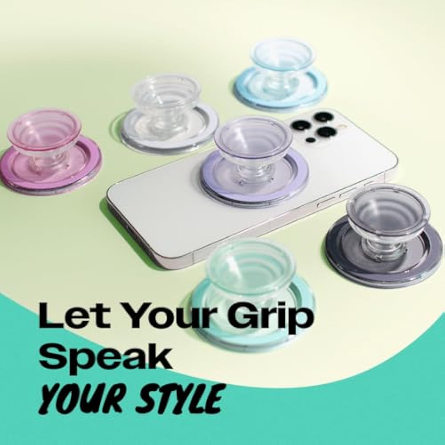 Onthegrip Compatible With Magnetic Authentic Translucent Color Design Collapsible Mobile Phone Grip Stand Holder For Smartphone Tablet Cell Phone Accessory (Transparent)