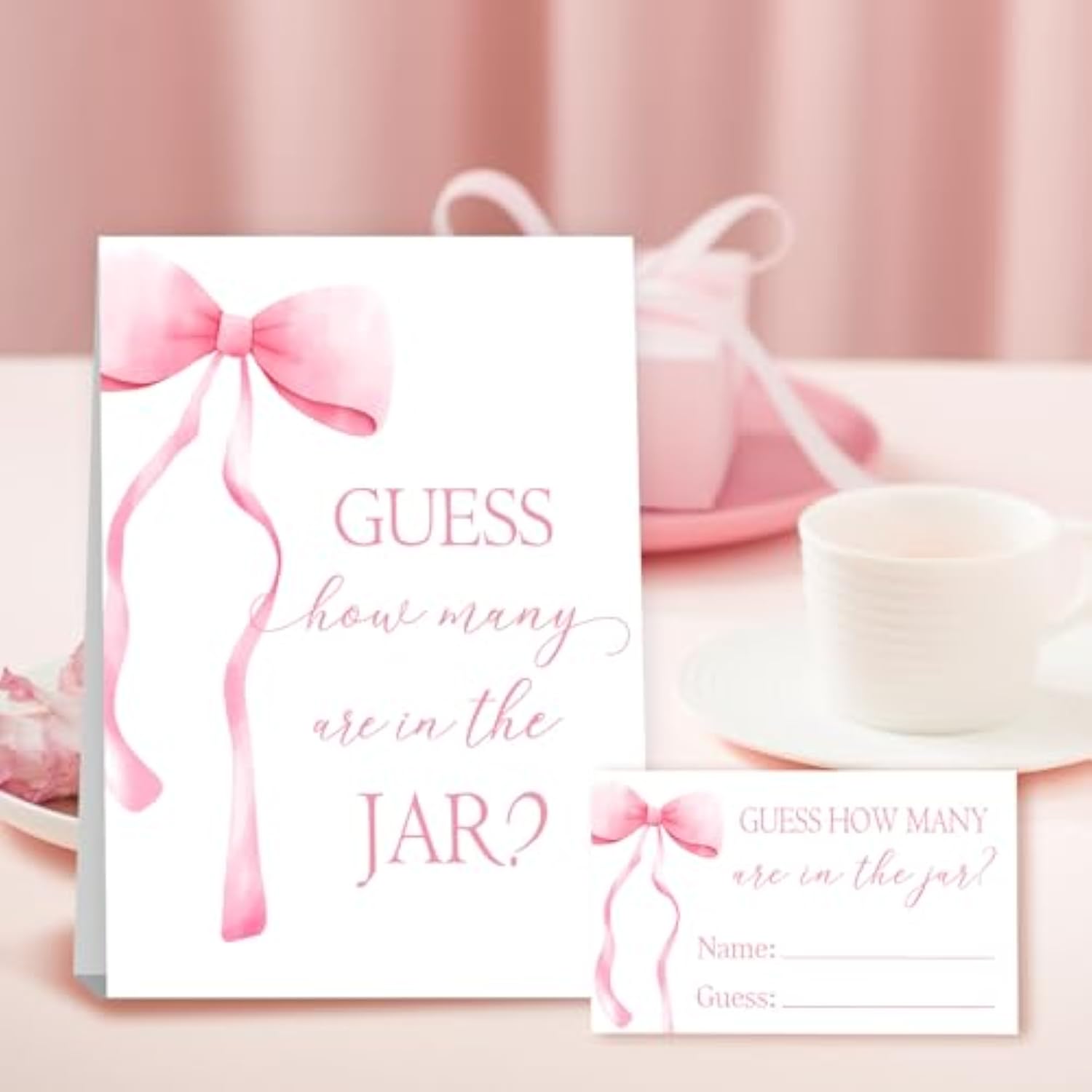 Pink Bow Baby Shower Decorations, Guess How Many Baby Shower Diaper Raffle Game Kit, Decoration For Girl'S Baby Shower With 50Pcs Cards Kids' Party Banners, Party Favor & Decorations