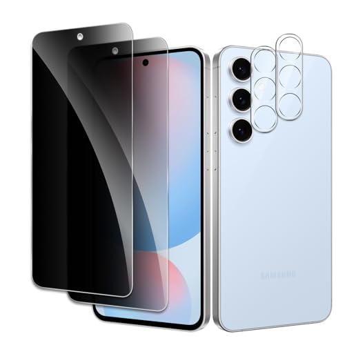 [2+2 Pack] Privacy Screen Protector for Samsung Galaxy S24 FE, Anti-Spy Shatterproof Tempered Glass with Camera Lens Tempered Glass 9H Hardness