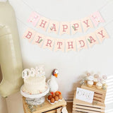 Goose Happy Birthday Banner - Sweet Pink Birthday Party Decorations,One Funny Goose Banner Photo Props,Daisy Leaf Lawn Party Garland,Happy Cake Smash Wall Hanging Decoration