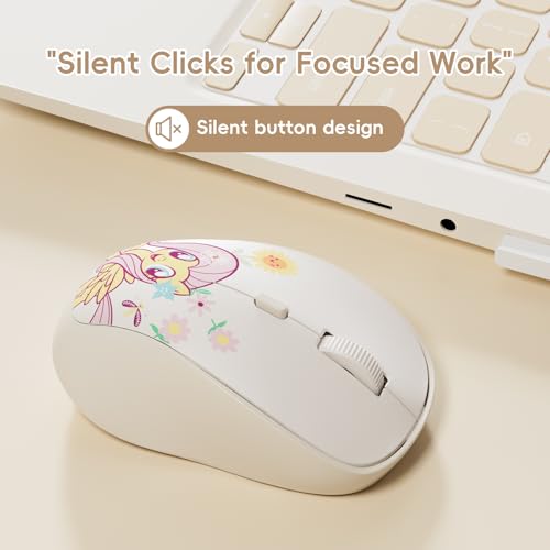 Fluttershy Rechargeable Wireless Mouse - 4-Button Silent Click Mouse With 3 Adjustable Dpi (1000/1200/1600), 2.4Ghz Wireless For Windows/Mac - Compact & Ergonomic Design, Cream