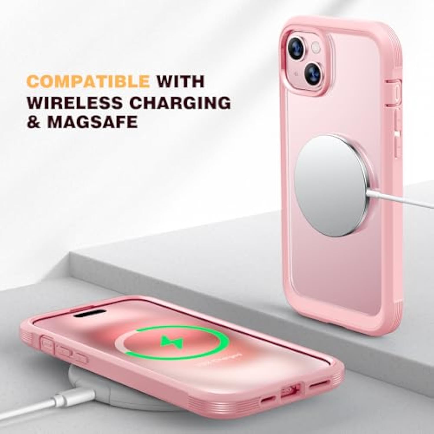 Designed For 15 Case, Full Body Rugged Case With Built-In Touch Sensitive Anti-Scratch Screen Protector, With Camera Lens Protector For 15 6.1" (Coral Pink)