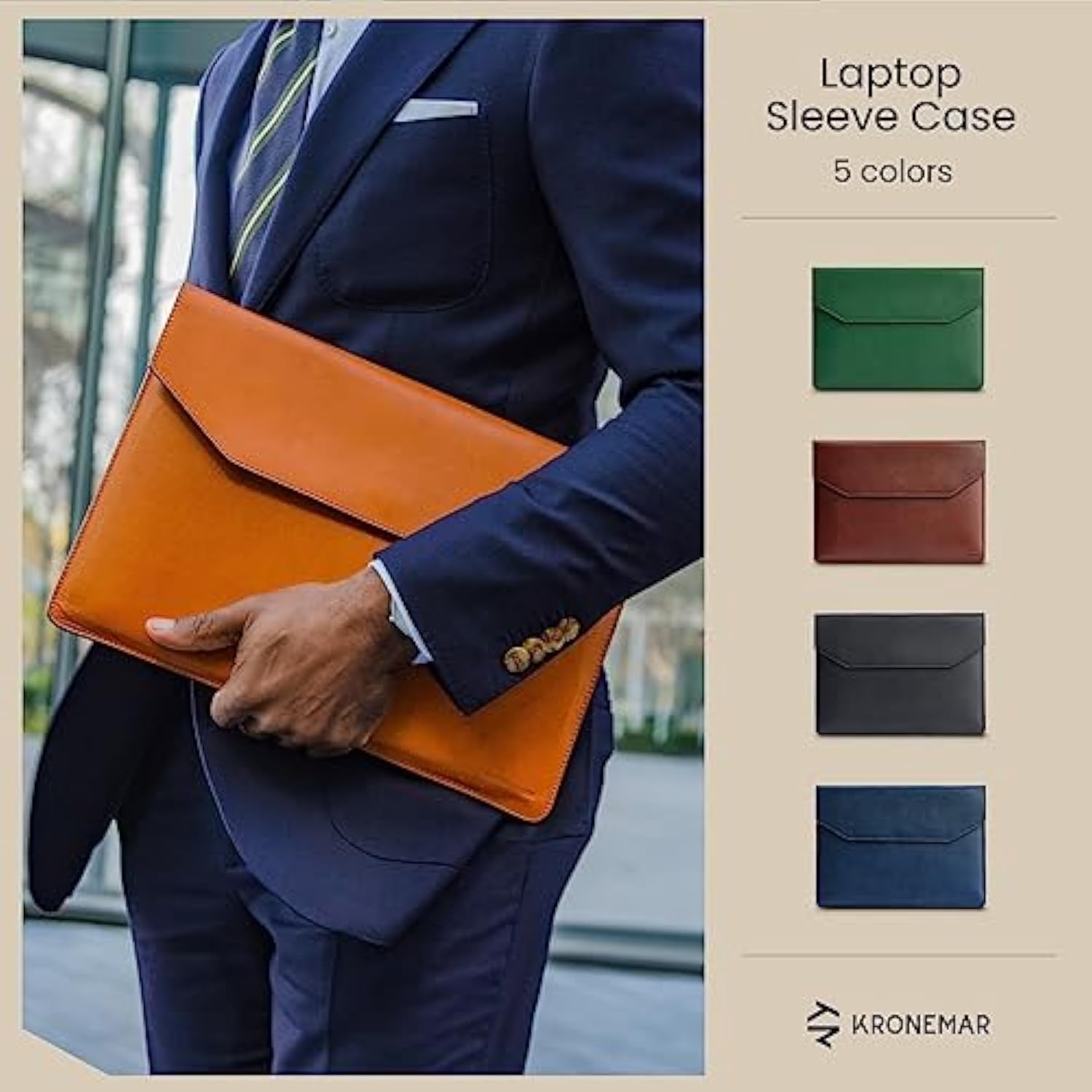 16 Inch Premium Full-Grain Leather Laptop Sleeve Case - Compatible With Macbook Pro M1/M2/M3/M4 (2019-24) & Air 15-Inch (2023-24) - Loose Fit, Razer Blade 15, Microsoft Surface Laptop 3 - Tan