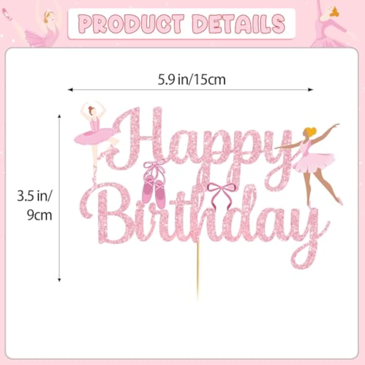Ballerina Ballet Cake Topper, Ballerina Birthday Party Decorations, Ballet Cake Decorations For Dancer Princess Party Favors, Pink Glitter