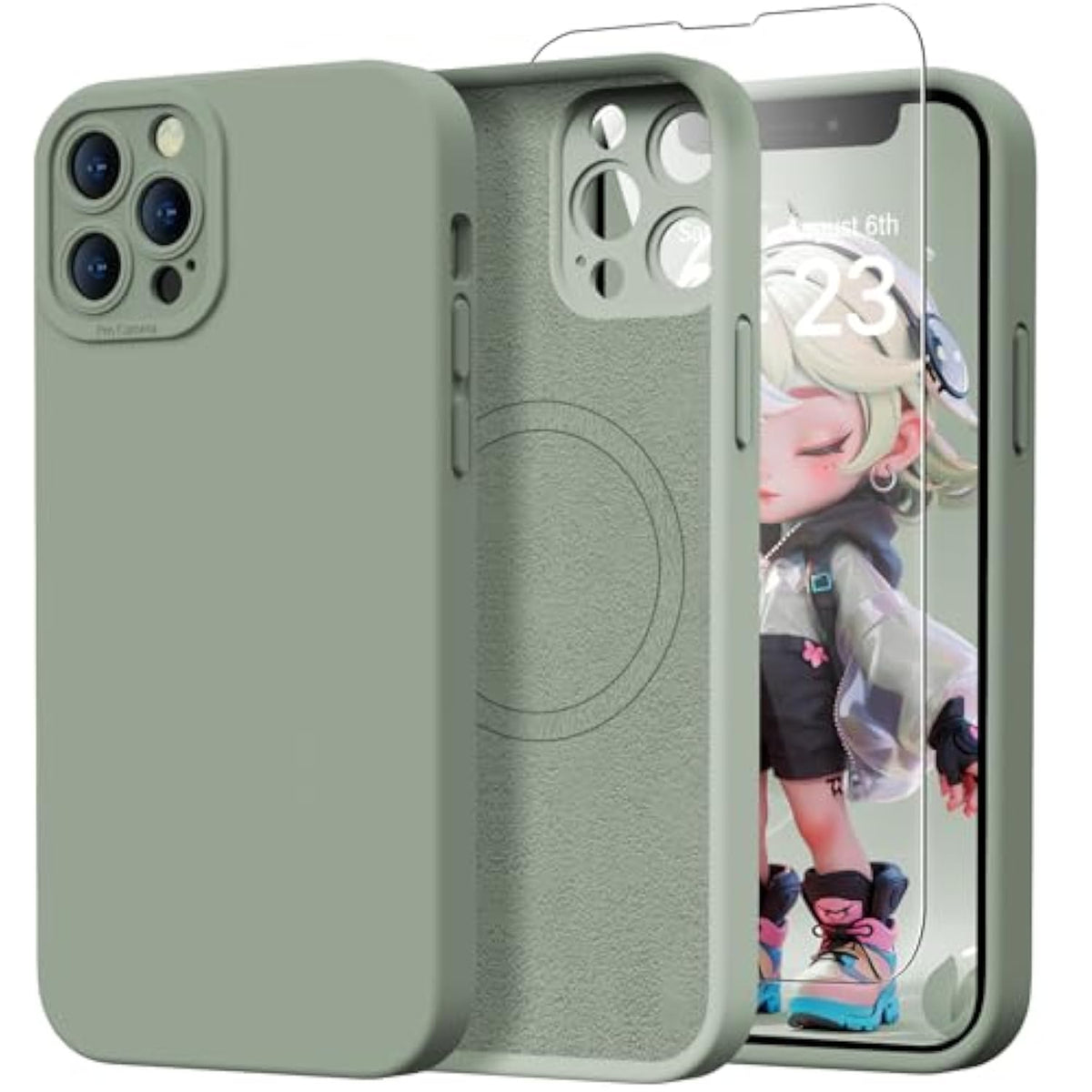 Magnetic For Iphone 13 Pro Case With Screen Protector - Compatible With Magsafe - Upgraded Camera Protection - Silicone Shockproof Protective Phone Case 6.1" For Men Women Girls,Porcelain Blue