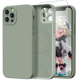 Magnetic For Iphone 13 Pro Case With Screen Protector - Compatible With Magsafe - Upgraded Camera Protection - Silicone Shockproof Protective Phone Case 6.1" For Men Women Girls,Porcelain Blue