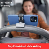 Steering Wheel Phone Holder Mount for Parked Use, Universal Clamp Fits Most Phones, 360° Rotating Adjustable Bracket, Quick Attach Detach, Hands-Free