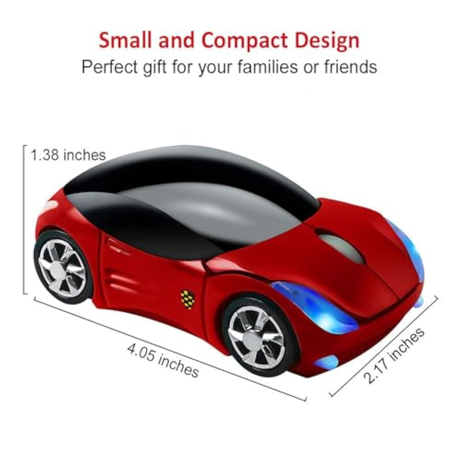 Wireless Car Mouse Cool Small Sports Car Shaped Computer Mice With Usb Receiver 3 Buttons 1600Dpi Optical Portable Cordless Mini Mouse For Laptop Pc Computer Desktop Travel Home School Gift (Red)