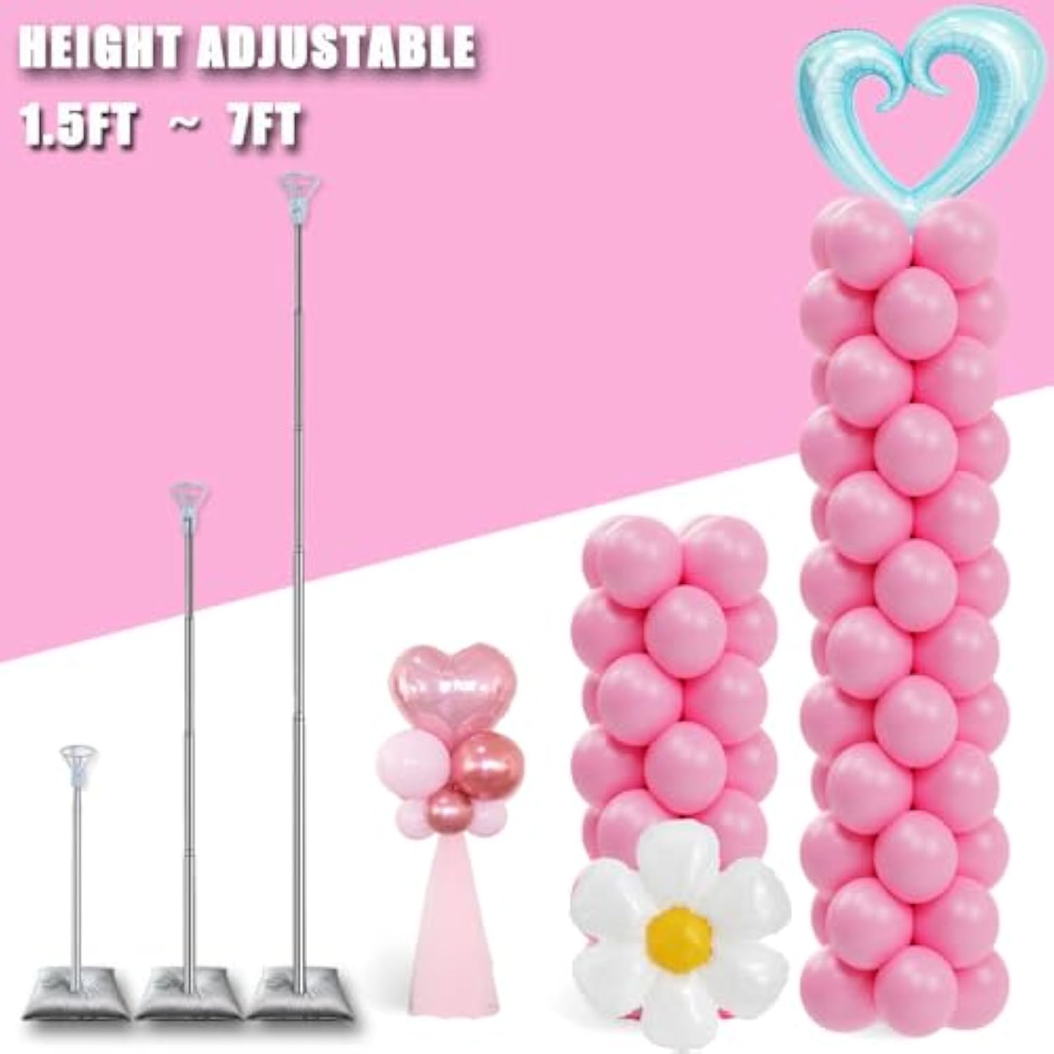 Decojoy Balloon Column Stand Set Of 2, Adjustable 7 Feet Balloon Arch