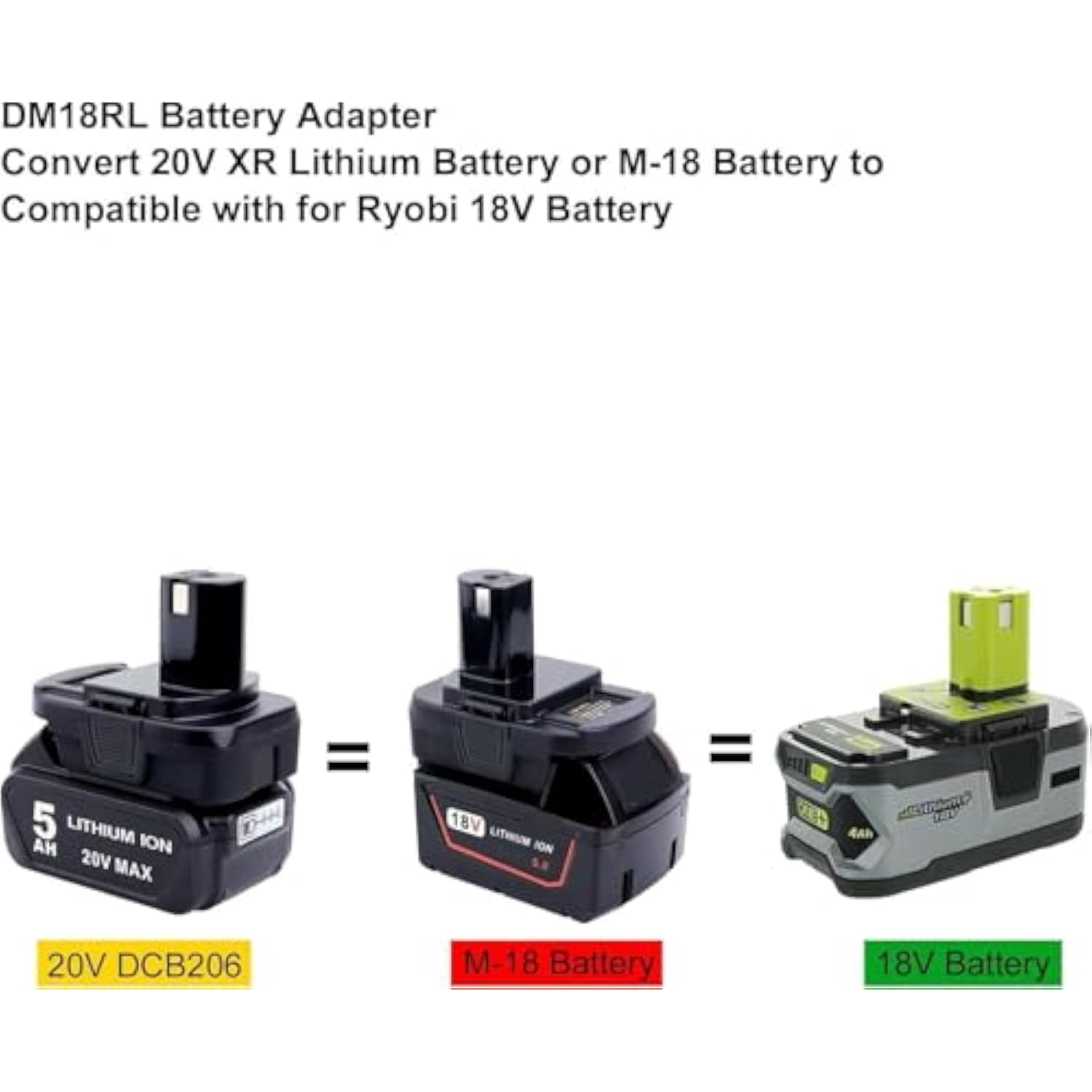 DM18RL Battery Adapter for Ryobi 18V One+ Tools, Works with 20V & M18 Batteries