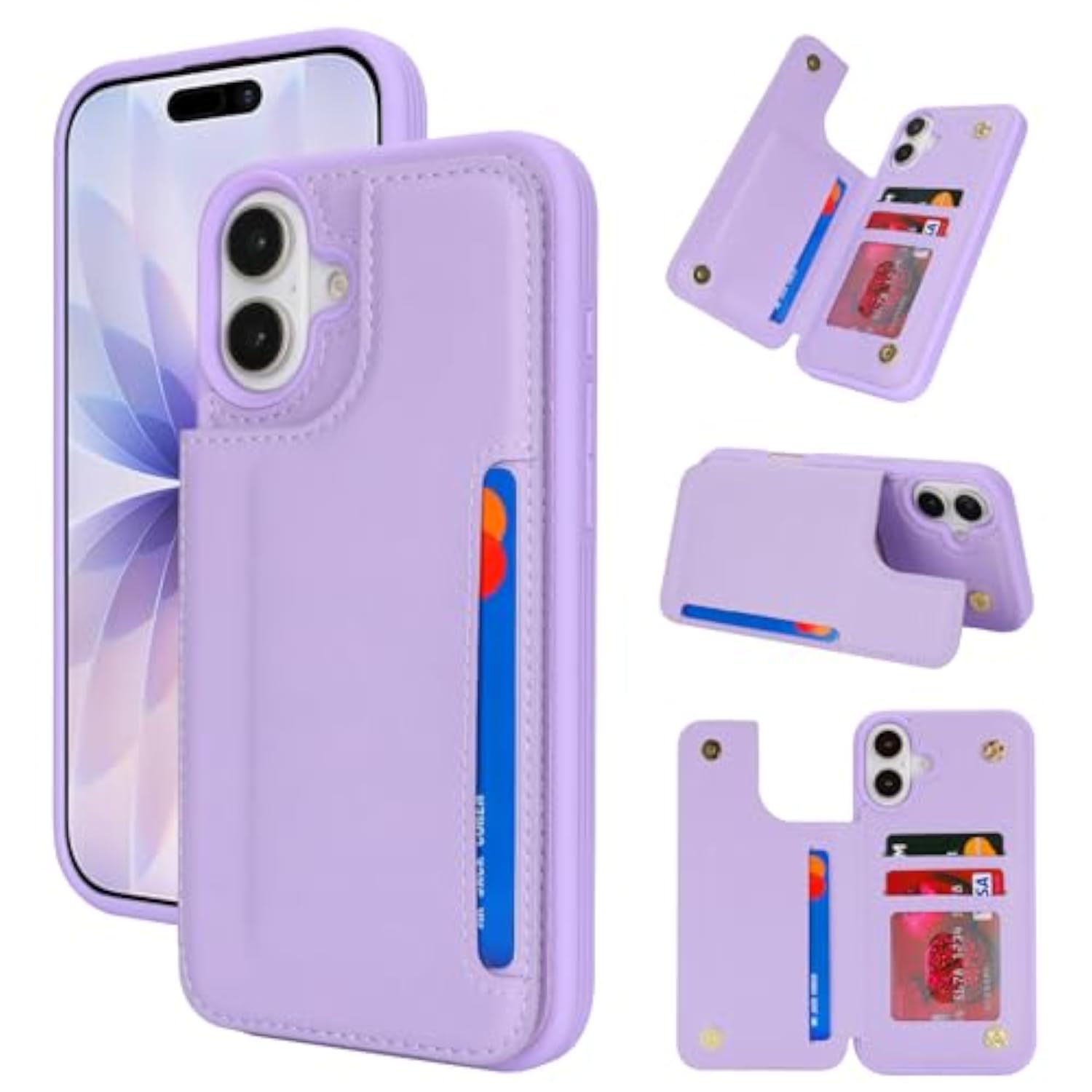 Premium Light Purple PU Leather Wallet Case with Card Holder for iPhone 6.3 Inch