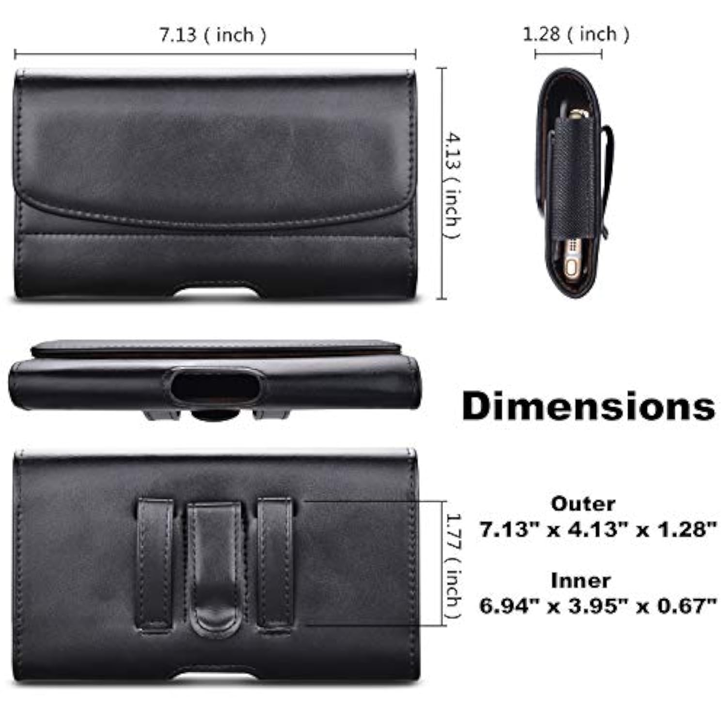 Phone Holster For Samsung Galaxy S25 Ultra S24 Plus S23 S22 S21 Fe Note 20+ A16 A15 A14 A54 A35 A26 A36 A56 5G Iphone 16 Pro Max 16E Leather Belt Clip Holster Holder Carrying Pouch Case, Black