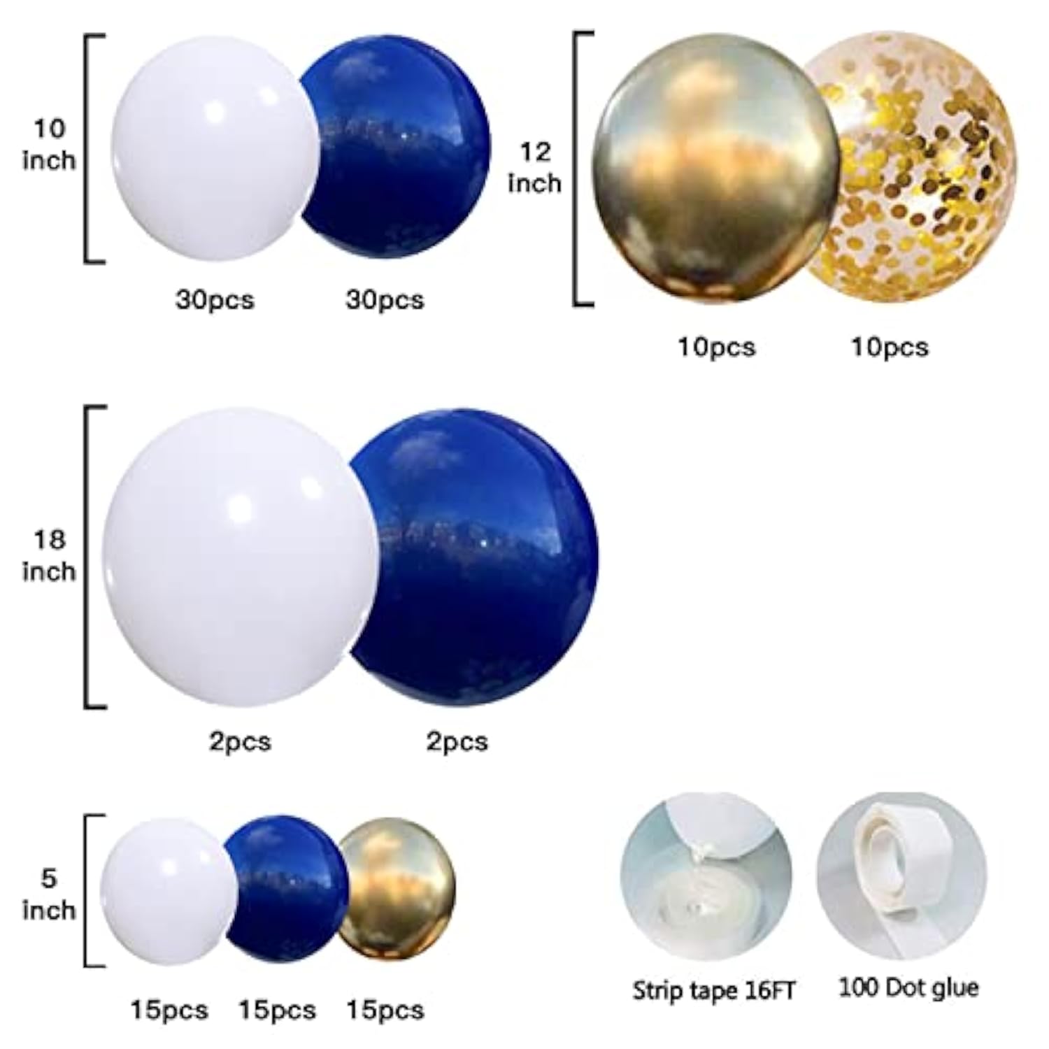 Navy Blue Gold Balloon Arch Kit, White Confetti Balloons for Party Decorations