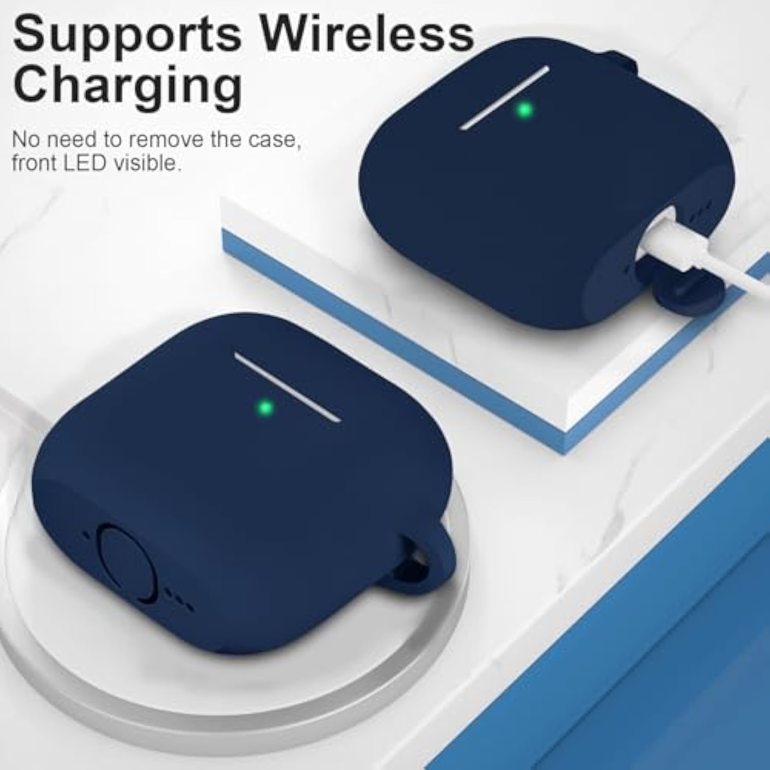 Compatible With Airpods 4 Case Cover, Protective Silicone Skin Accessories With Keychain For Women Men For Apple Airpods 4Th Generation Case(2024), Front Led Visible?Midnight Blue