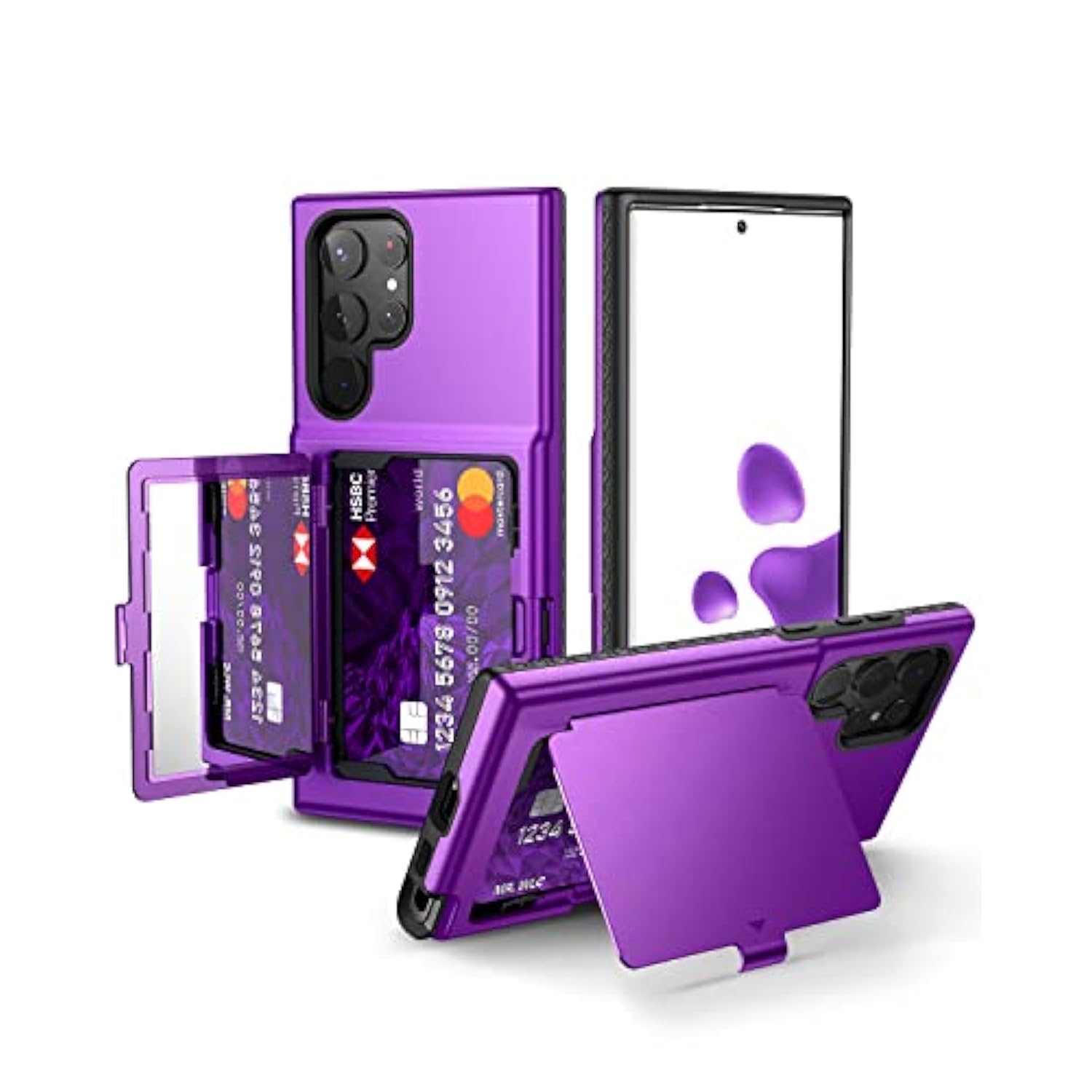 For Samsung Galaxy S22 Ultra Wallet Case With Credit Card Holder & Hidden Mirror, Allround Protection Shockproof Phone Cover Designed For Samsung Galaxy S22 Ultra, 6.8 Inch Purple