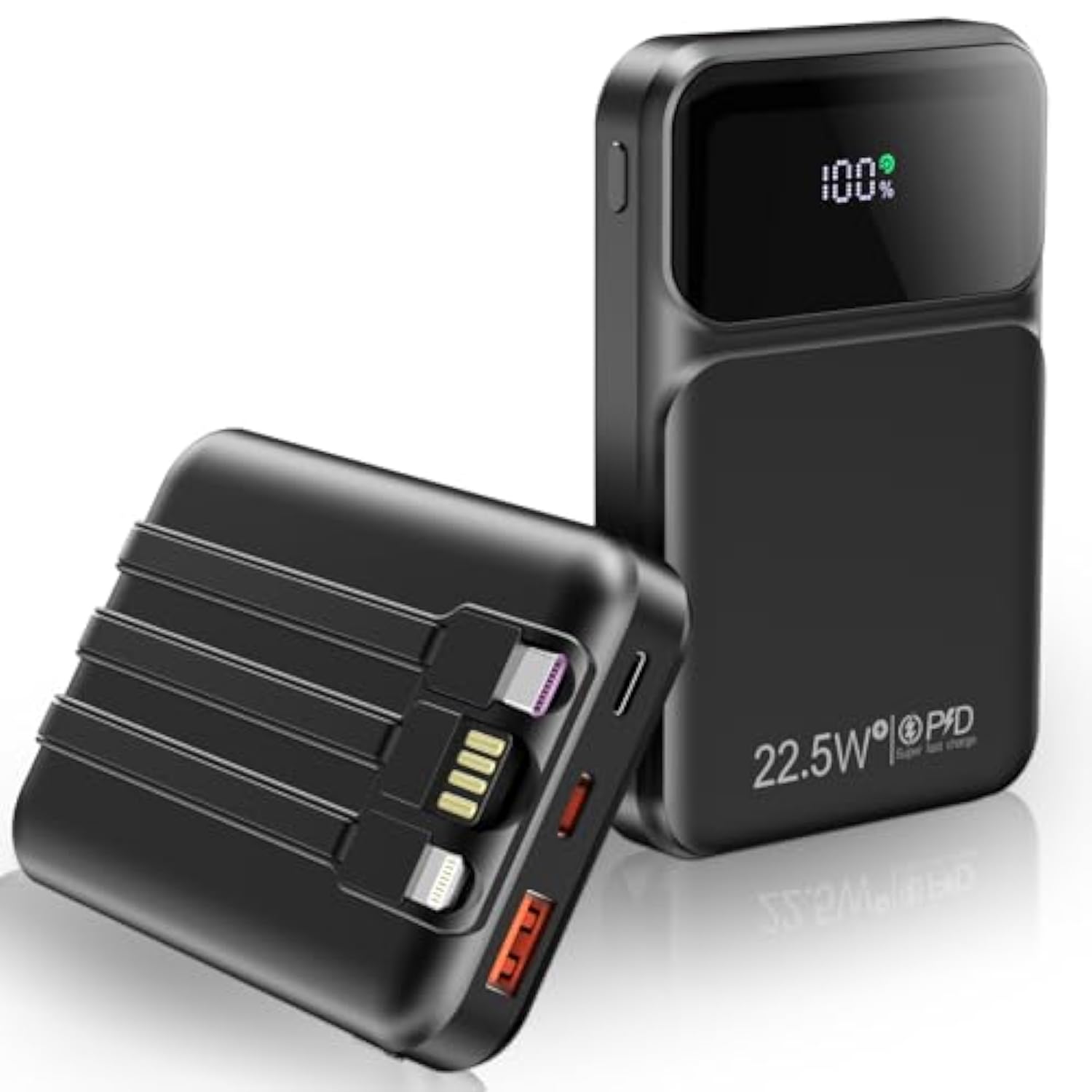 10000Mah Portable Charger With Built-In Cable, Pd 22.5W Fast Charging Usb C Battery Pack, Cell Phone Power Bank Lcd Display For Iphone 16/16 Pro/16 Plus/15/14/13/12/11/X, Samsung, Etc